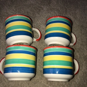 PIER 1 Imports Hand Painted Striped Coffee Tea Cup Mug Made in Italy Set‎ (4)